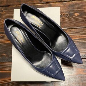 Marina Rinaldi Navy Blue Pointed Toe Decorative Design Nice Heel Luxury Line